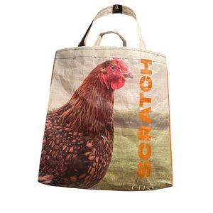 Upcycled Feed Sack Tote Bag Chicken Farm Reusable Grocery Market Handmade